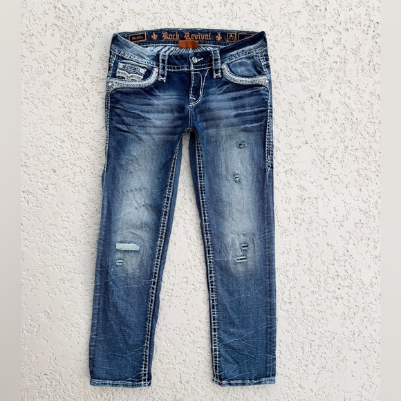 Rock Revival Jeans Women Size 27 Sequins Distressed Rhinestone Thick Stitch blue - Picture 10 of 10